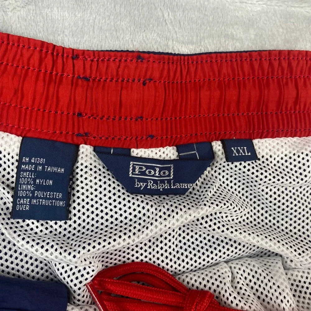 Vintage Polo Ralph Lauren Mens Swim Trunks XXL Blue Red Pony Logo Nylon Mesh NWT